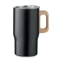 Koffiebeker-met-houten-oor-RVS-350-ml-bedrukken-zwart