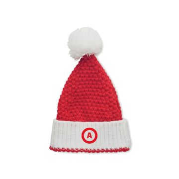 Acryl-kerstmuts-met-pompon-Gebreid-bedrukken
