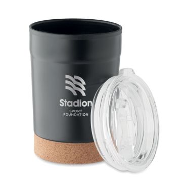 Koffiebeker-met-kurken-onderkant-RVS-300-ml-bedrukken