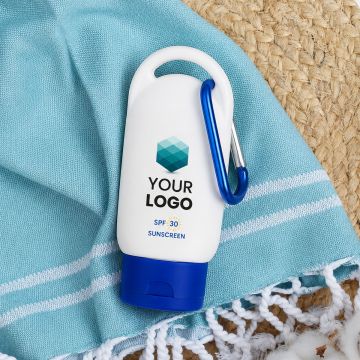 Zonnebrand-tube-SPF30-met-karabijnhaakje-bedrukken