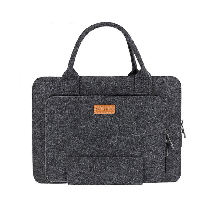 15.4 inch laptoptas met PU lederen patch | Vilt