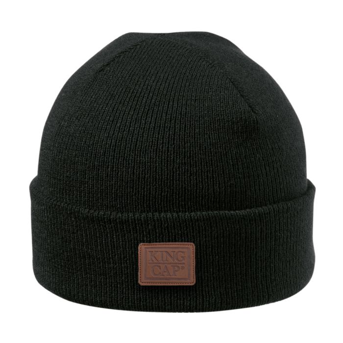 Beanie met kunstlederen badge | Acryl