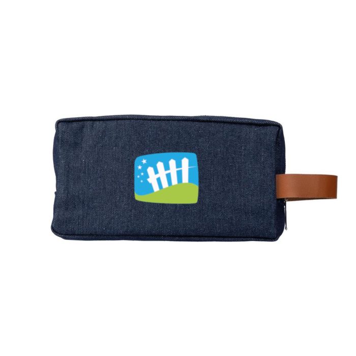 Denim toilettas met PU draaglus | 22,5 x 11 cm