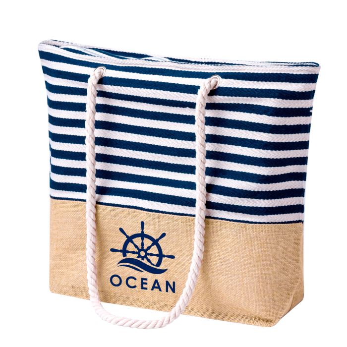 Gestreepte katoenen strandtas Jute | 450 g/m²