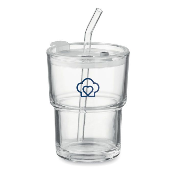 Glazen beker met deksel en rietje | 300 ml