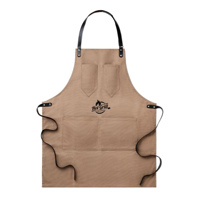 Katoenen barbecue schort met 4 zakken | Waxed canvas