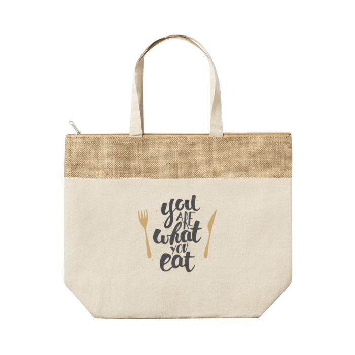 Koel strandtas | Katoen en jute | 225 g/m2 | 33 x 14 x 43 cm