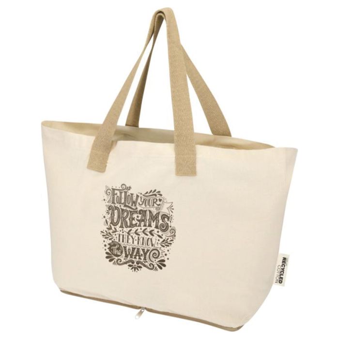 Opvouwbare draagtas | Gerecycled katoen en gerecycled polyester | 140 g/m²