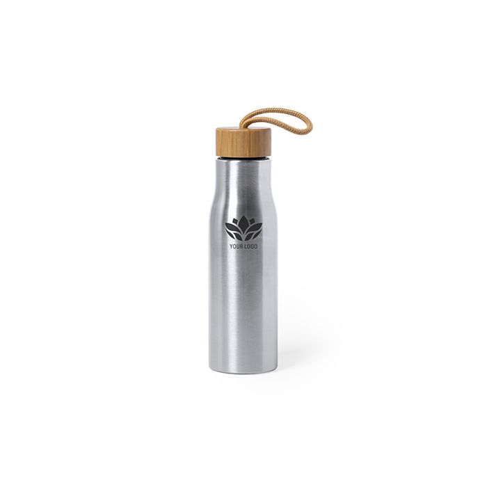 RVS waterfles met draaglus | Bamboe | 600 ml