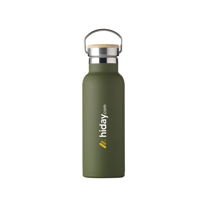 Thermosfles met handvat | Gerecycled RVS/bamboe | 500 ml